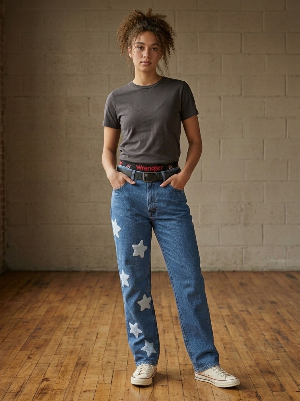 Wrangler Performance Series High Rise White Star Straight Leg Jeans 34x32